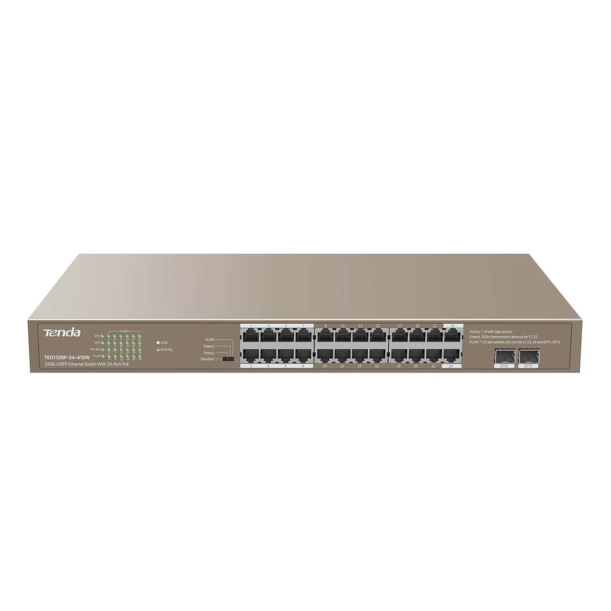 TENDA TEG1126P-24-410W 24GE PoE Port (370W), 2xCombo SFP Switch - Görsel 2