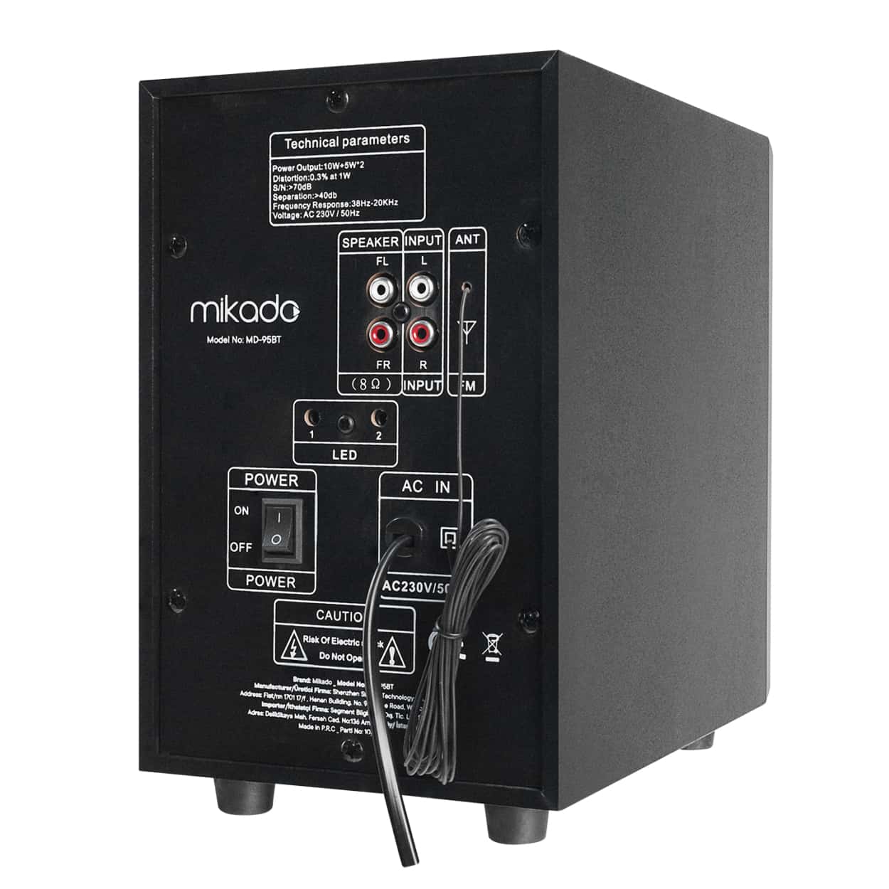 MIKADO MD-95BT 2+1 20W Siyah Multimedya FM/BT/SD/USB Speaker Hoparlör - Görsel 2