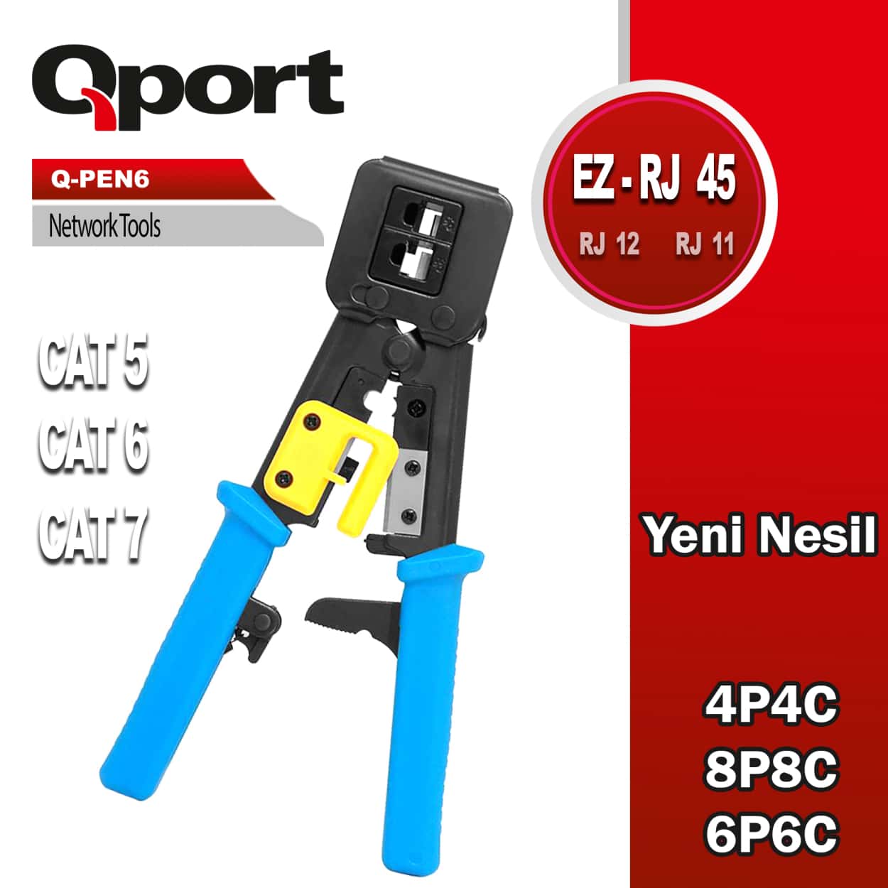 QPORT RJ45 - RJ11- RJ12 YENİ NESİL EZ-RJ45 PENSE (Q-PEN6) - Görsel 1