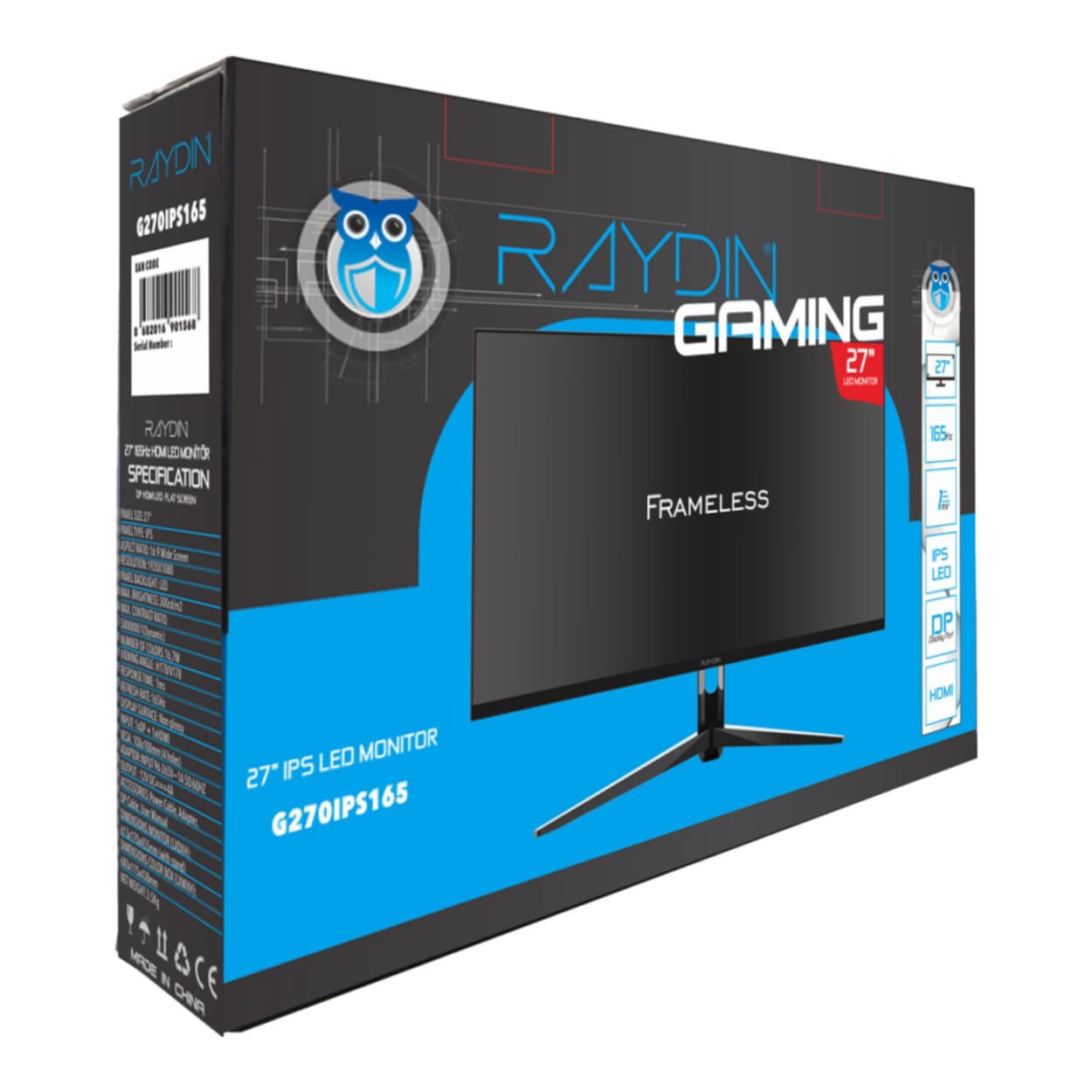 27" RAYDIN 1ms 165Hz, Full HD, HDMI, DP, USB, Hoparlör, IPS LED, F - Görsel 3